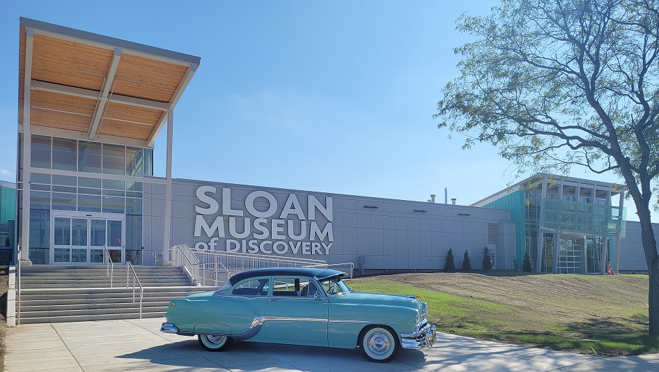 Sloan Museum of Discovery exterior front with vingag car.jpg