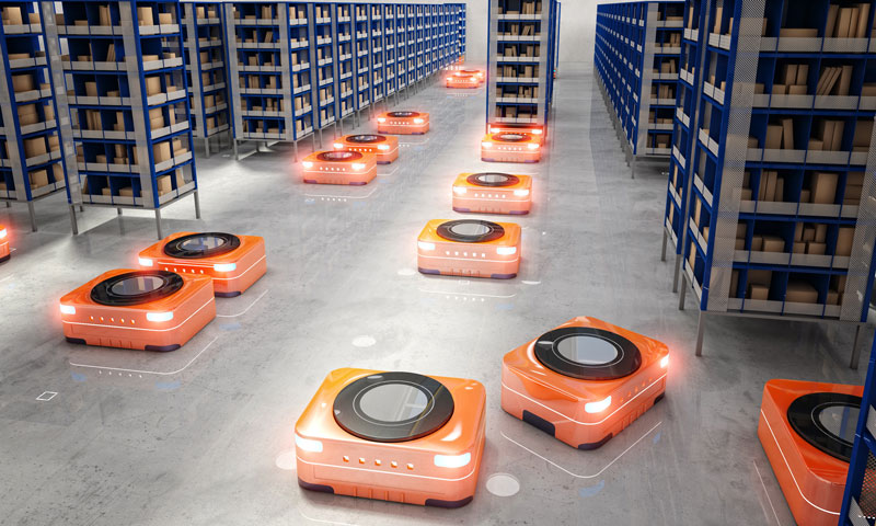 With unattended operation around the clock, driverless
transport systems (AGVs) in warehouses, parcel distribution
centers and production halls ensure maximum profitability
and reliability when distributing goods, packaging materials
or components (photo courtesy of Framo Morat).